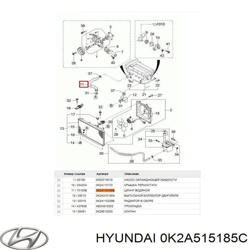 0K2A515185C Hyundai/Kia manguera refrigerante para radiador inferiora