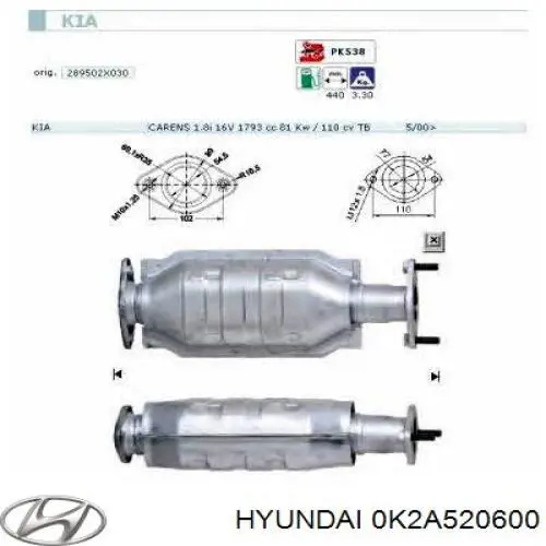 0K2A520600 Hyundai/Kia catalizador