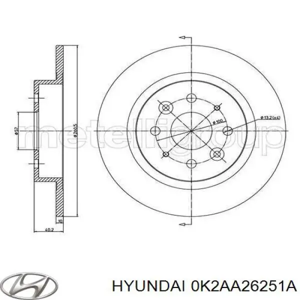 0K2AA26251A Hyundai/Kia Freno de disco trasero