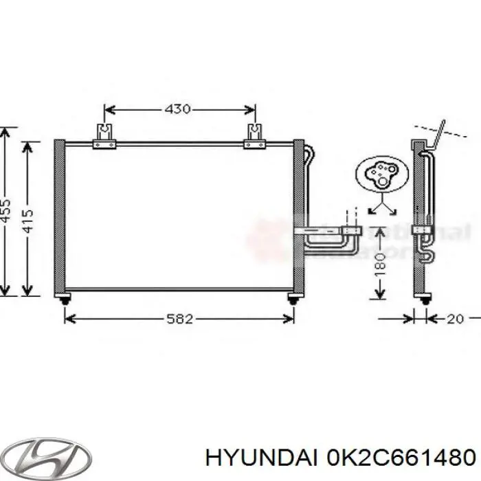 0K2C661480 Hyundai/Kia condensador aire acondicionado