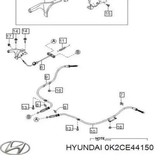 0K2CE44150 Hyundai/Kia cable de freno de mano delantero