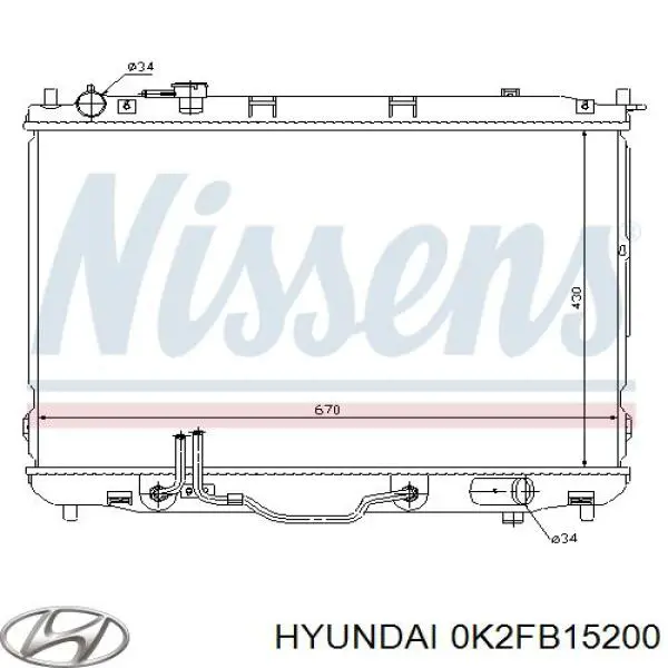 0K2FB15200 Hyundai/Kia radiador refrigeración del motor