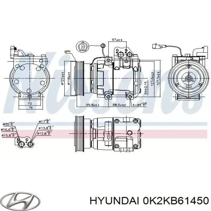 Compresor de aire acondicionado 0K2KB61450 Hyundai/Kia