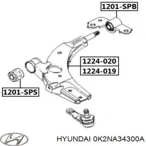 0K2NA34300A Hyundai/Kia barra oscilante, suspensión de ruedas delantera, inferior derecha