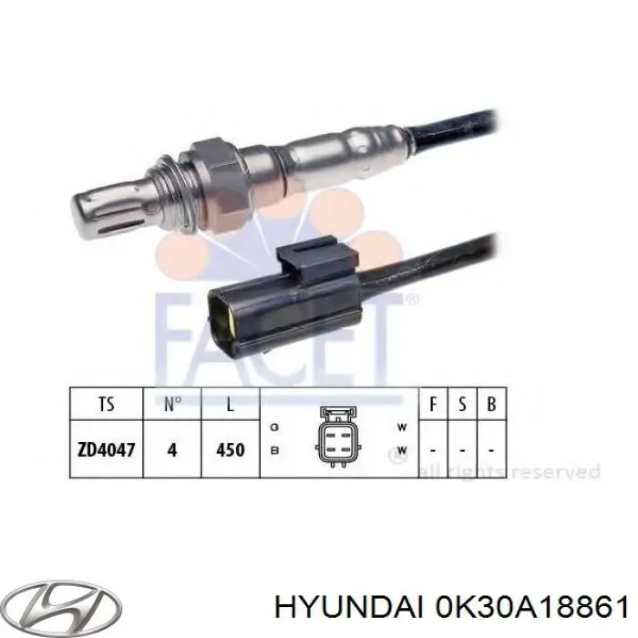 0K30A18861 Hyundai/Kia Sensor de oxígeno previo al catalizador