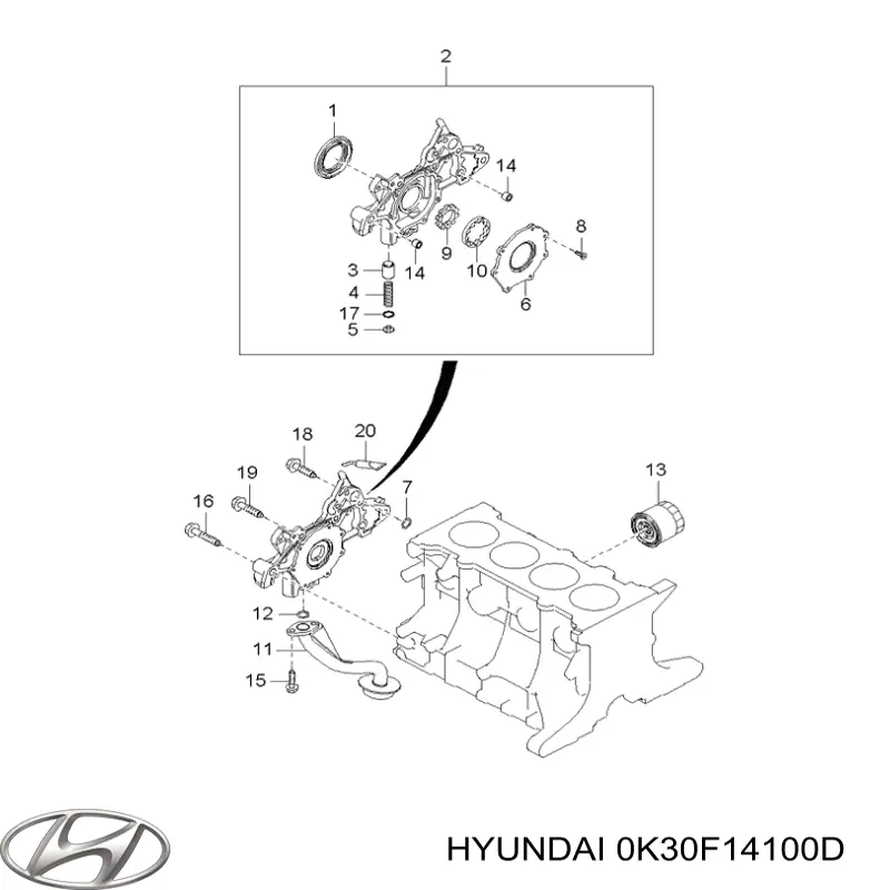 0K30F14100D Hyundai/Kia bomba de aceite