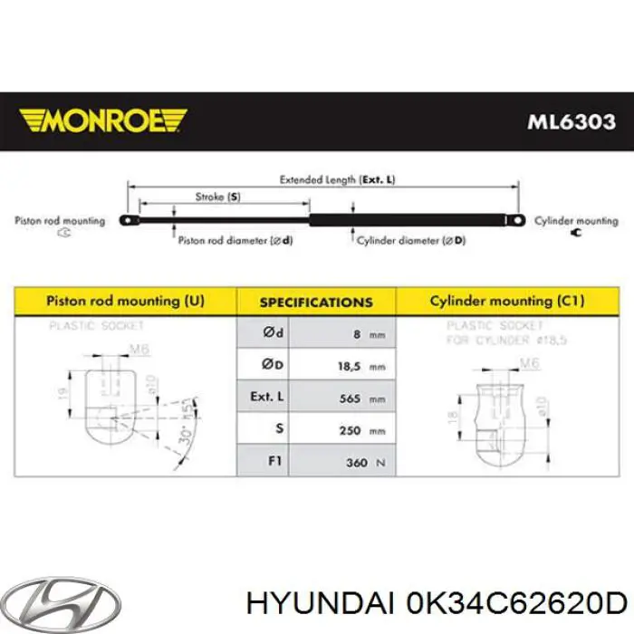 0K34C62620D Hyundai/Kia amortiguador maletero