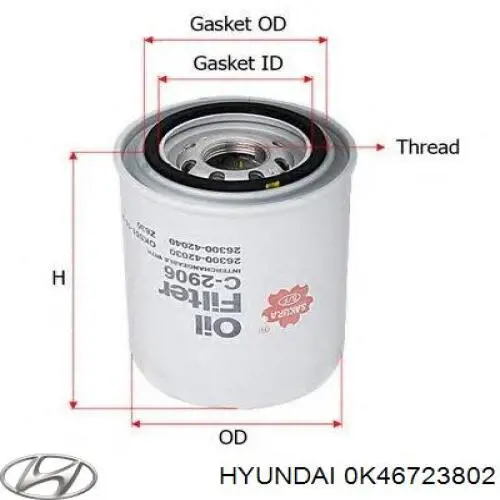 Filtro de aceite 0K46723802 Hyundai/Kia