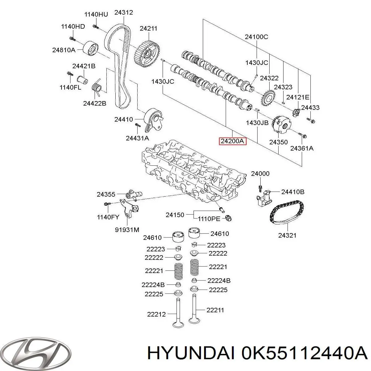 0K55112440A Hyundai/Kia árbol de levas escape