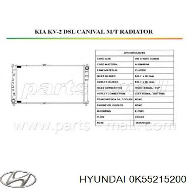 Comprar 0K55215200 Hyundai/Kia Radiador de auto