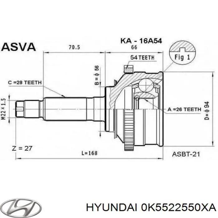 0K5522550XA Hyundai/Kia Semieje delantero derecho