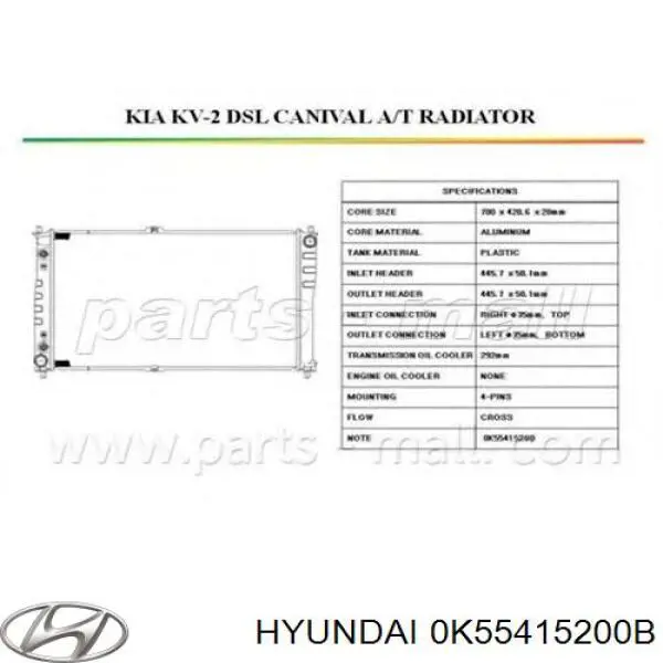 0K55415200B Hyundai/Kia radiador refrigeración del motor