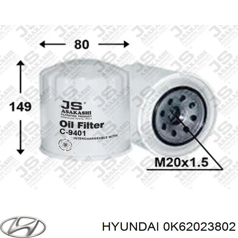0K62023802 Hyundai/Kia Filtro aceite