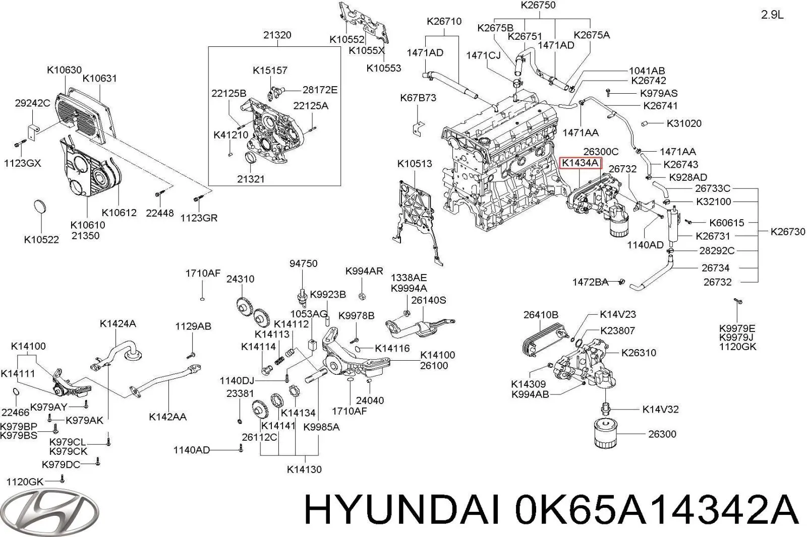 0K65A14342 Hyundai/Kia junta, adaptador de filtro de aceite
