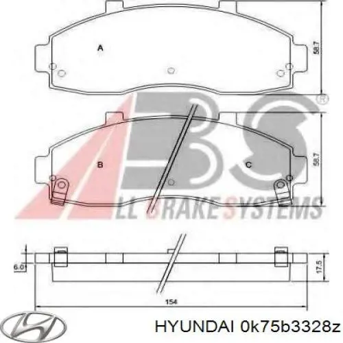 Pastillas de freno delanteras de disco HYUNDAI 0K75B3328Z