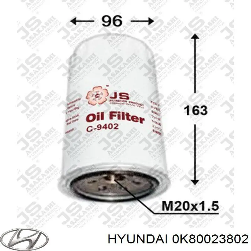 0k80023802 Hyundai/Kia filtro de aceite