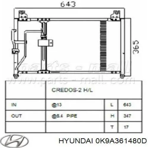 0K9A361480D Hyundai/Kia condensador aire acondicionado