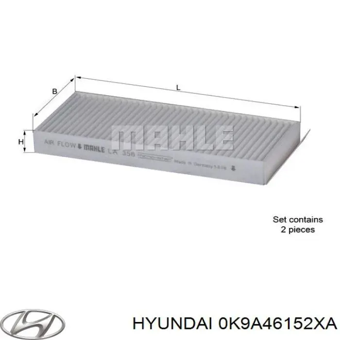 0K9A46152XA Hyundai/Kia filtro habitáculo