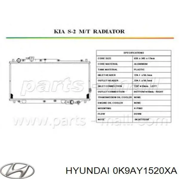 0K9AY1520XA Hyundai/Kia radiador
