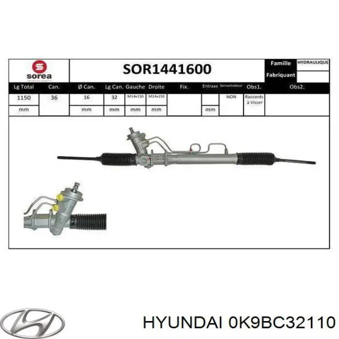 0K9BC32110 Hyundai/Kia cremallera de dirección