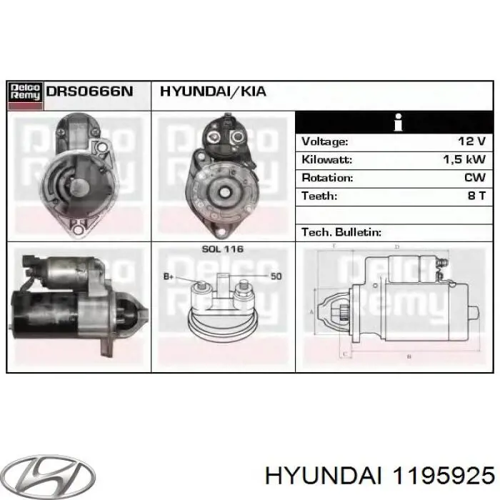 1195925 Hyundai/Kia motor de arranque
