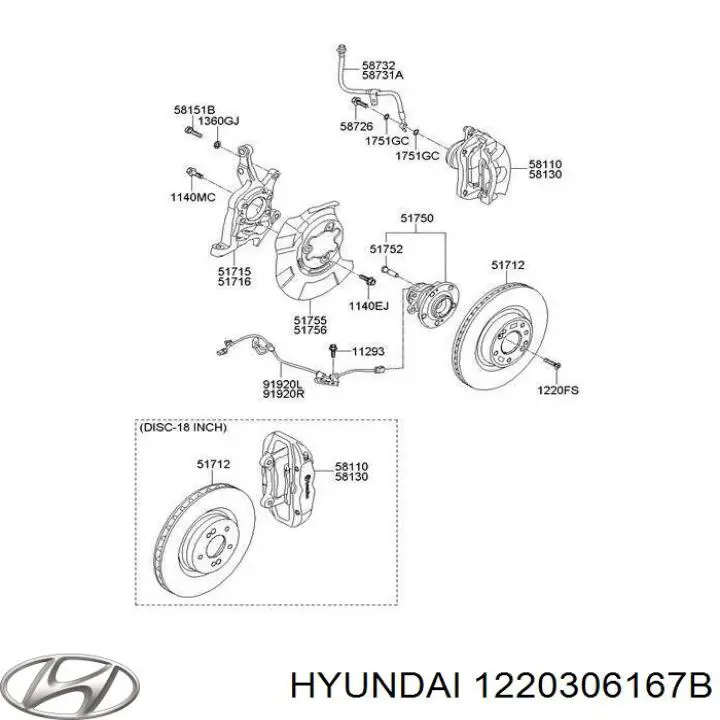 Tornillo (tuerca) de sujeción 1220306167K Hyundai/Kia