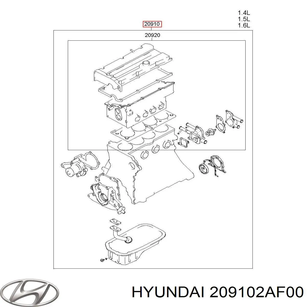 209102AF00 Hyundai/Kia juego de juntas de motor, completo