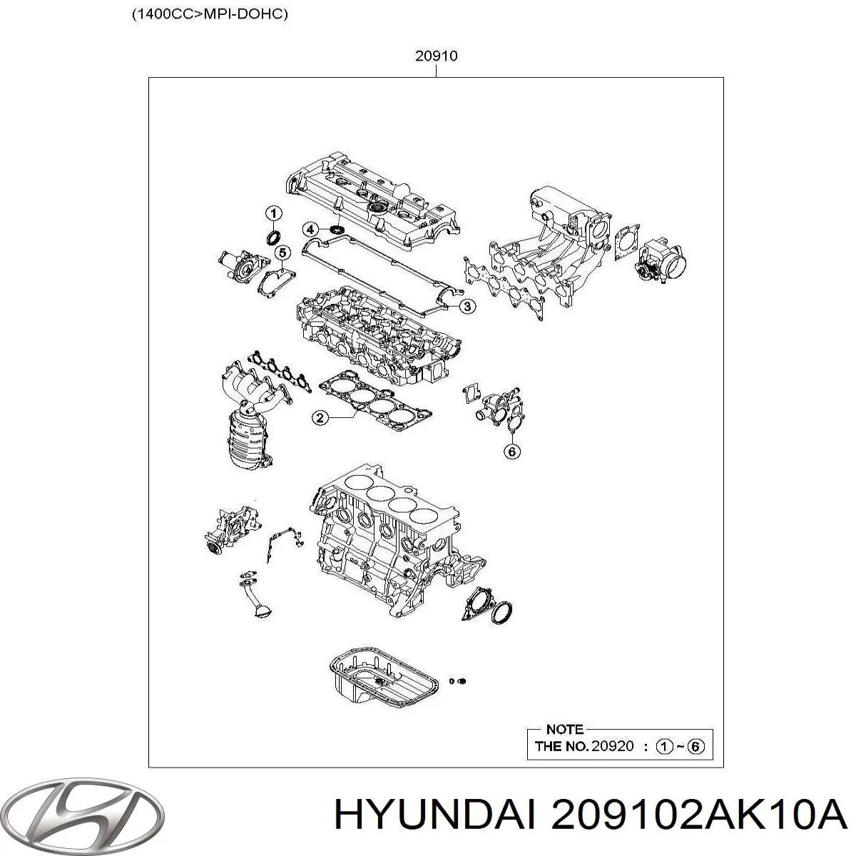 209102AJ00A Hyundai/Kia juego de juntas de motor, completo