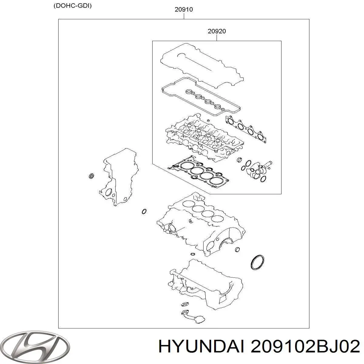 209102BJ02 Hyundai/Kia juego de juntas de motor, completo