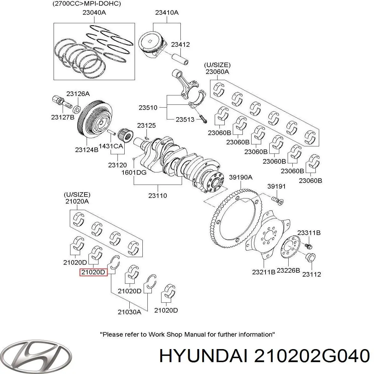 2102025140 Hyundai/Kia juego de cojinetes de cigüeñal, estándar, (std)