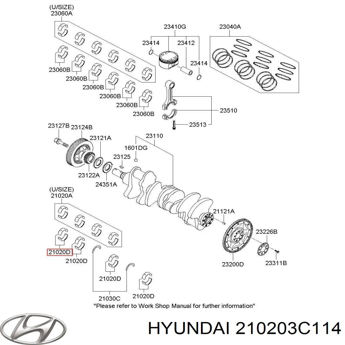 210203C114 Hyundai/Kia juego de cojinetes de cigüeñal, estándar, (std)