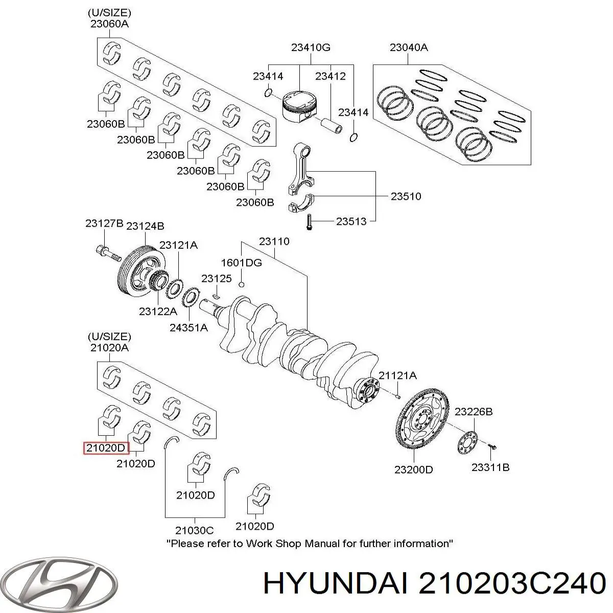 210203C240 Hyundai/Kia juego de cojinetes de cigüeñal, estándar, (std)