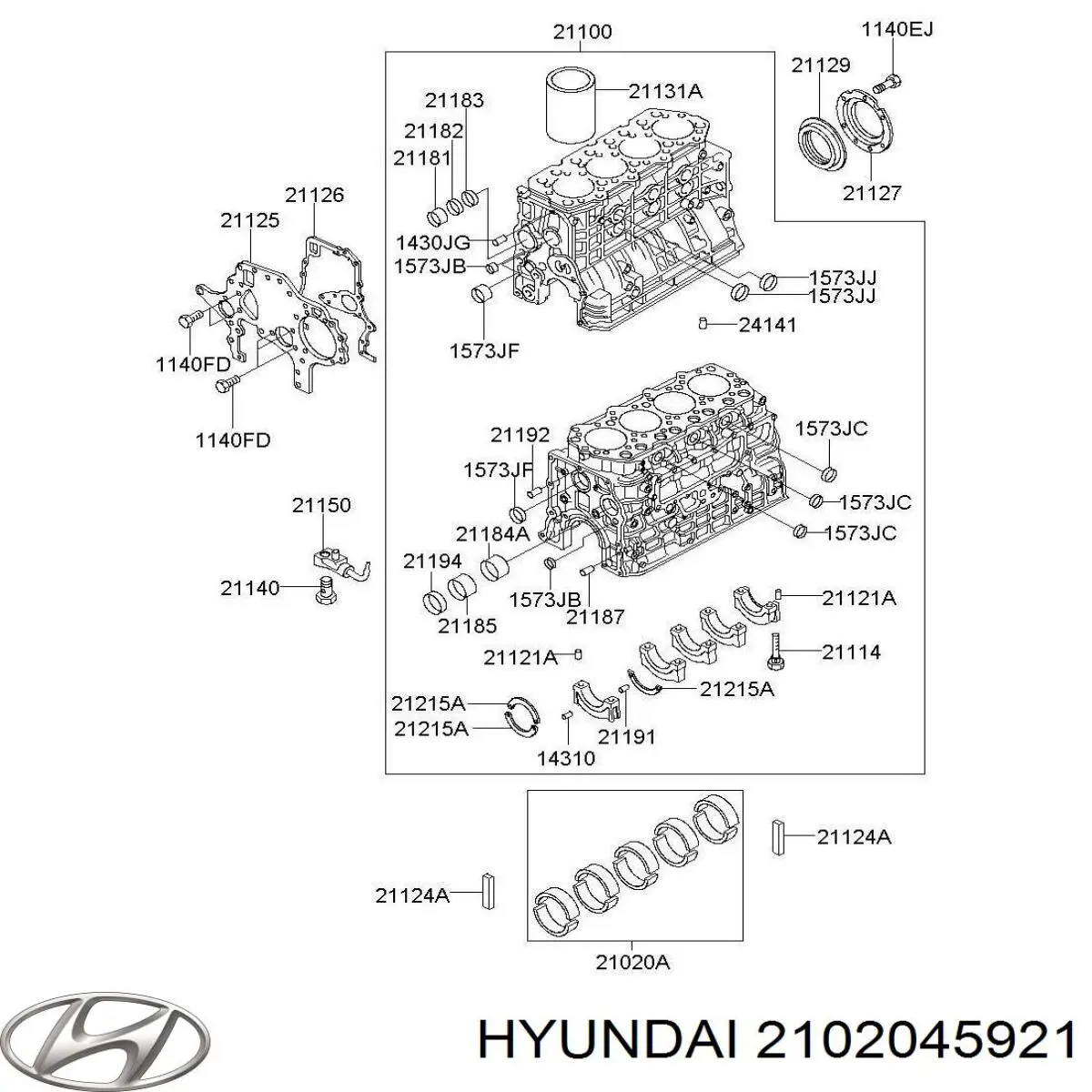 2102041912 Hyundai/Kia juego de cojinetes de cigüeñal, cota de reparación +0,50 mm
