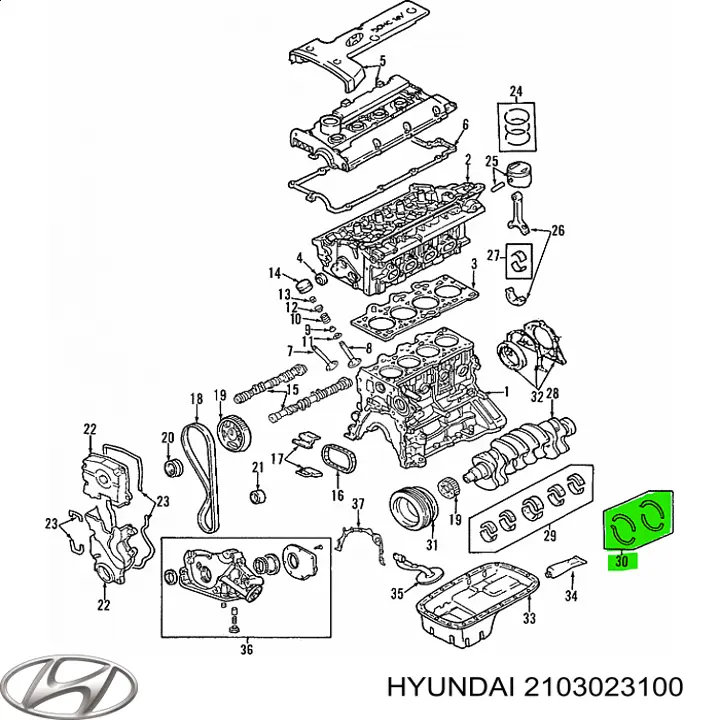 2103023100 Hyundai/Kia juego de discos distanciador, cigüeñal, std.