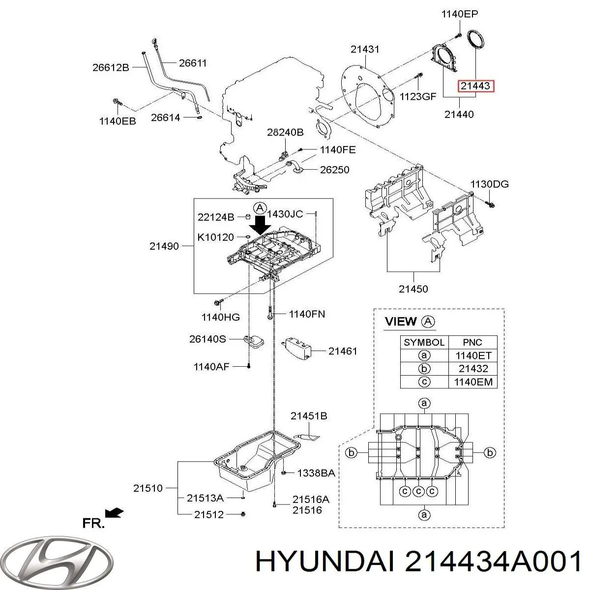 214434A001 Hyundai/Kia anillo retén, cigüeñal