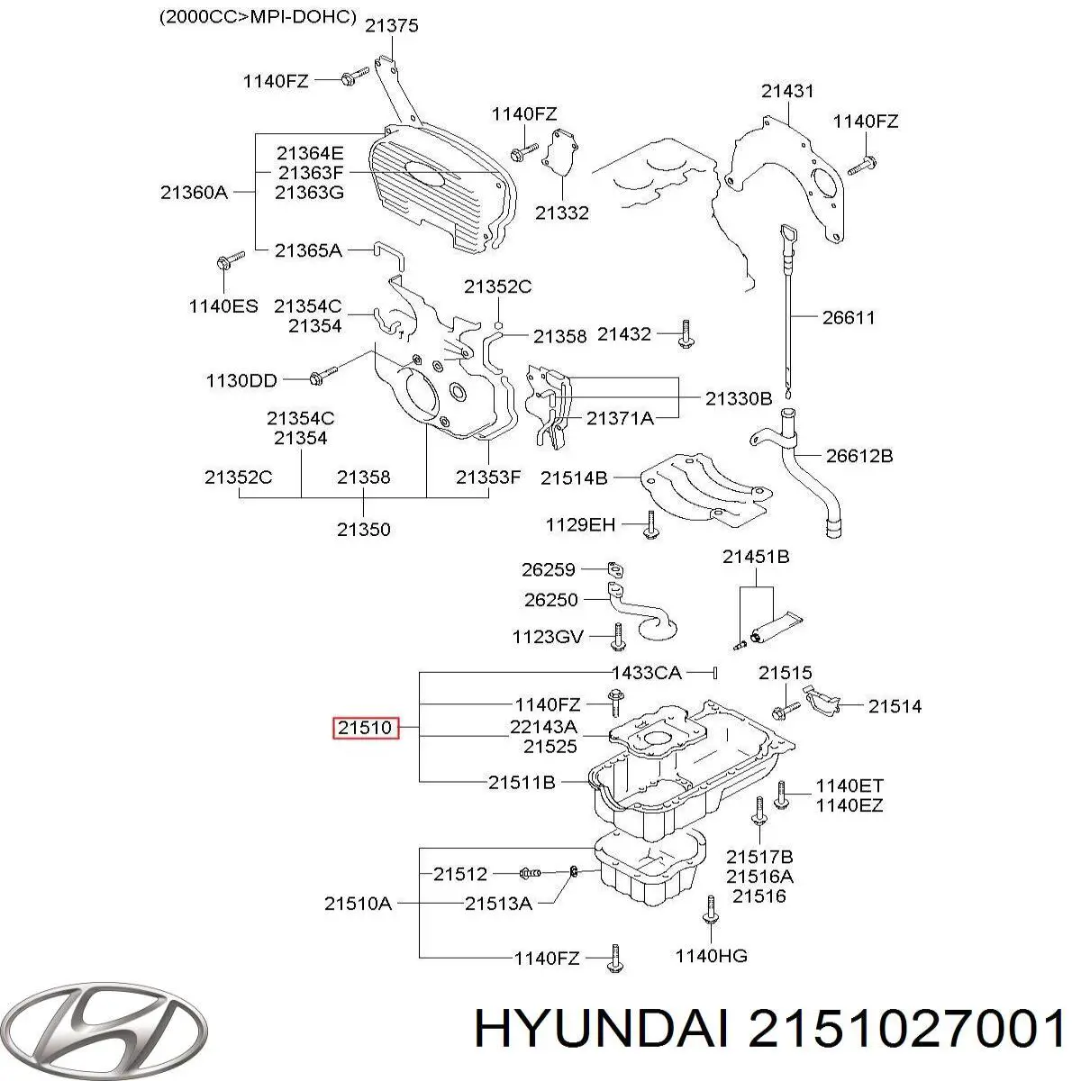 Cárter de aceite del motor para Hyundai Elantra (XD)