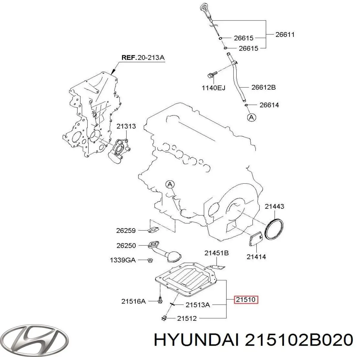 Cárter de aceite del motor 215102B020 Hyundai/Kia