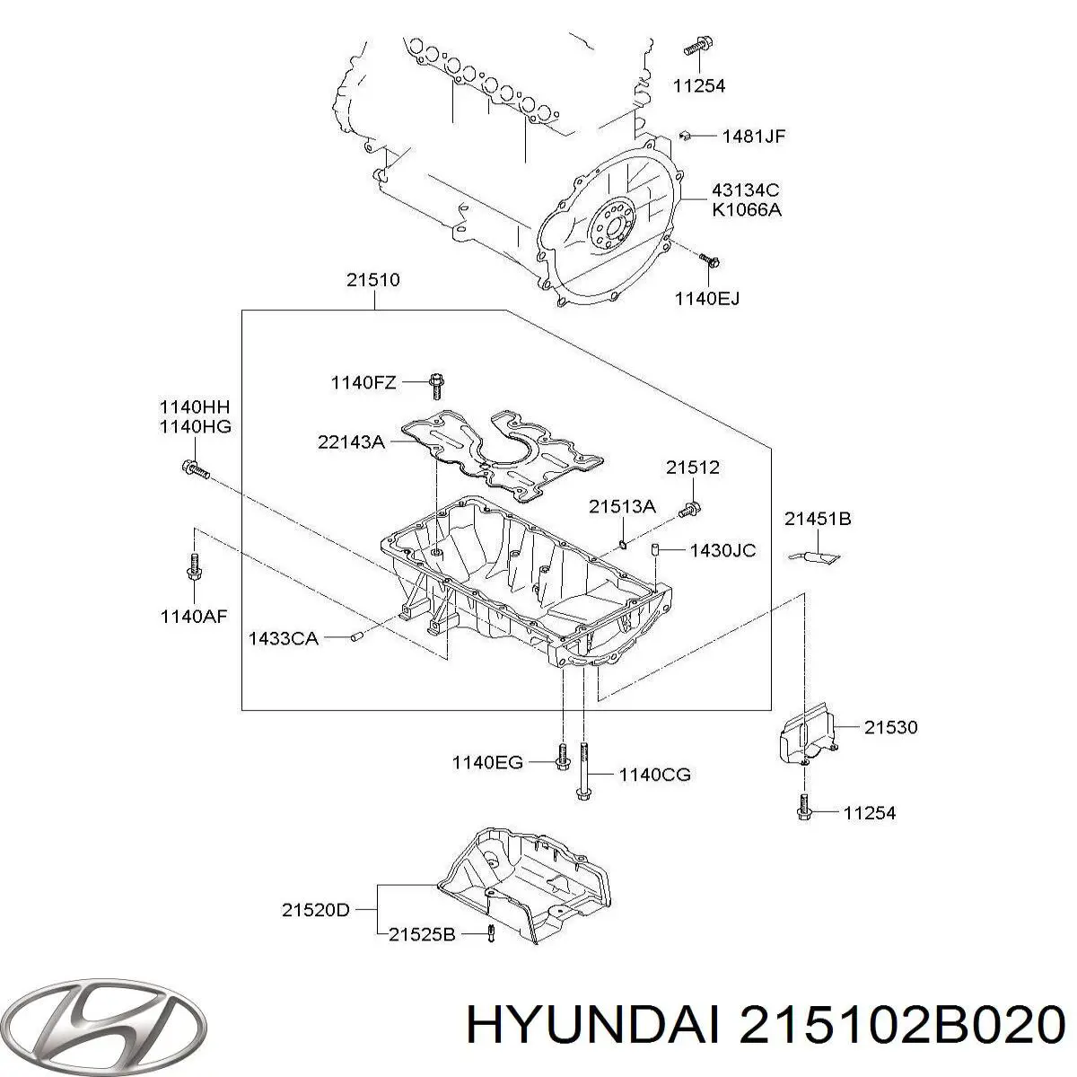 Cárter de aceite del motor Hyundai/Kia 215102B020
