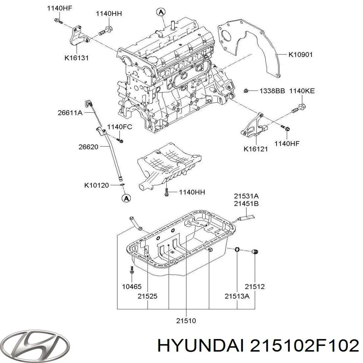 215102F102 Hyundai/Kia cárter de aceite, parte superior