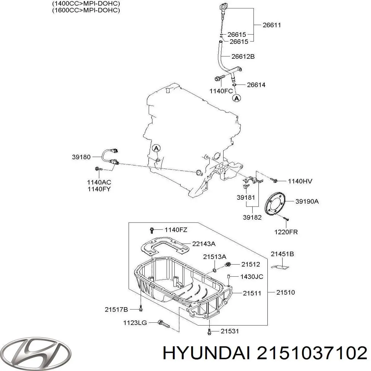 Cárter de aceite, parte inferior para Hyundai Sonata (EF)