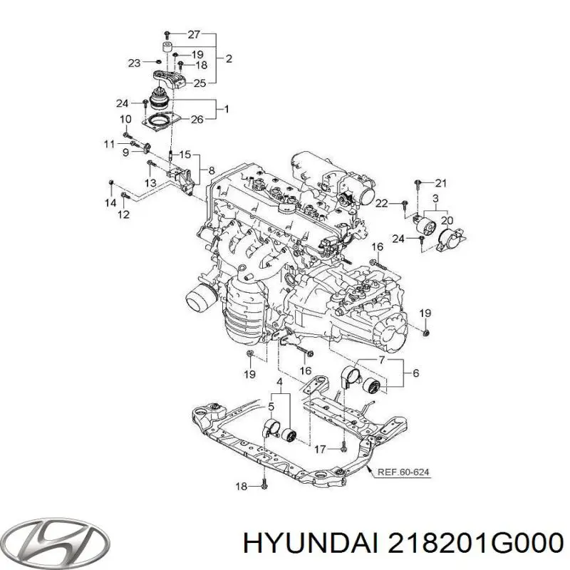 218201G000 Hyundai/Kia soporte para taco de motor derecho