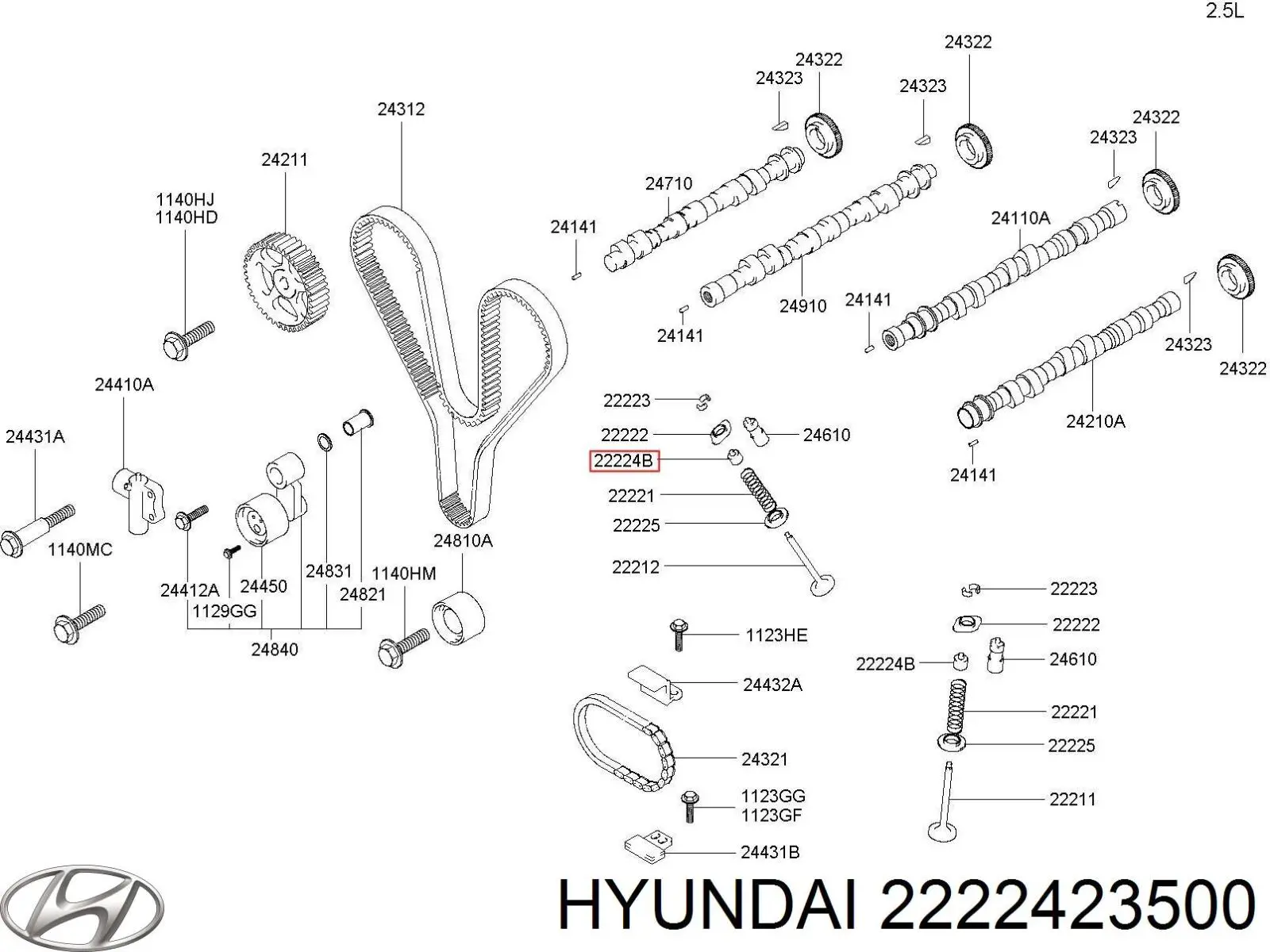 Retenes de válvulas 2222423500 Hyundai/Kia