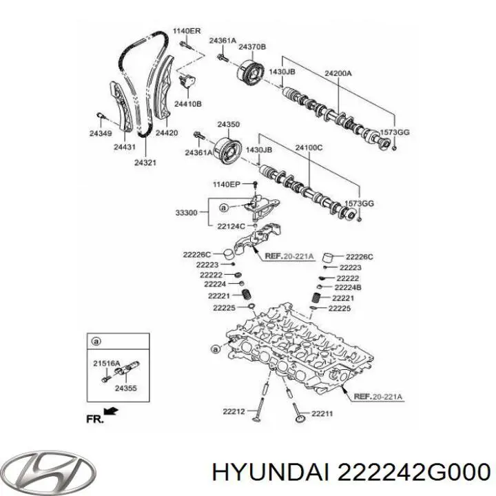 222242G000 Hyundai/Kia sello de aceite de valvula (rascador de aceite Entrada/Salida)