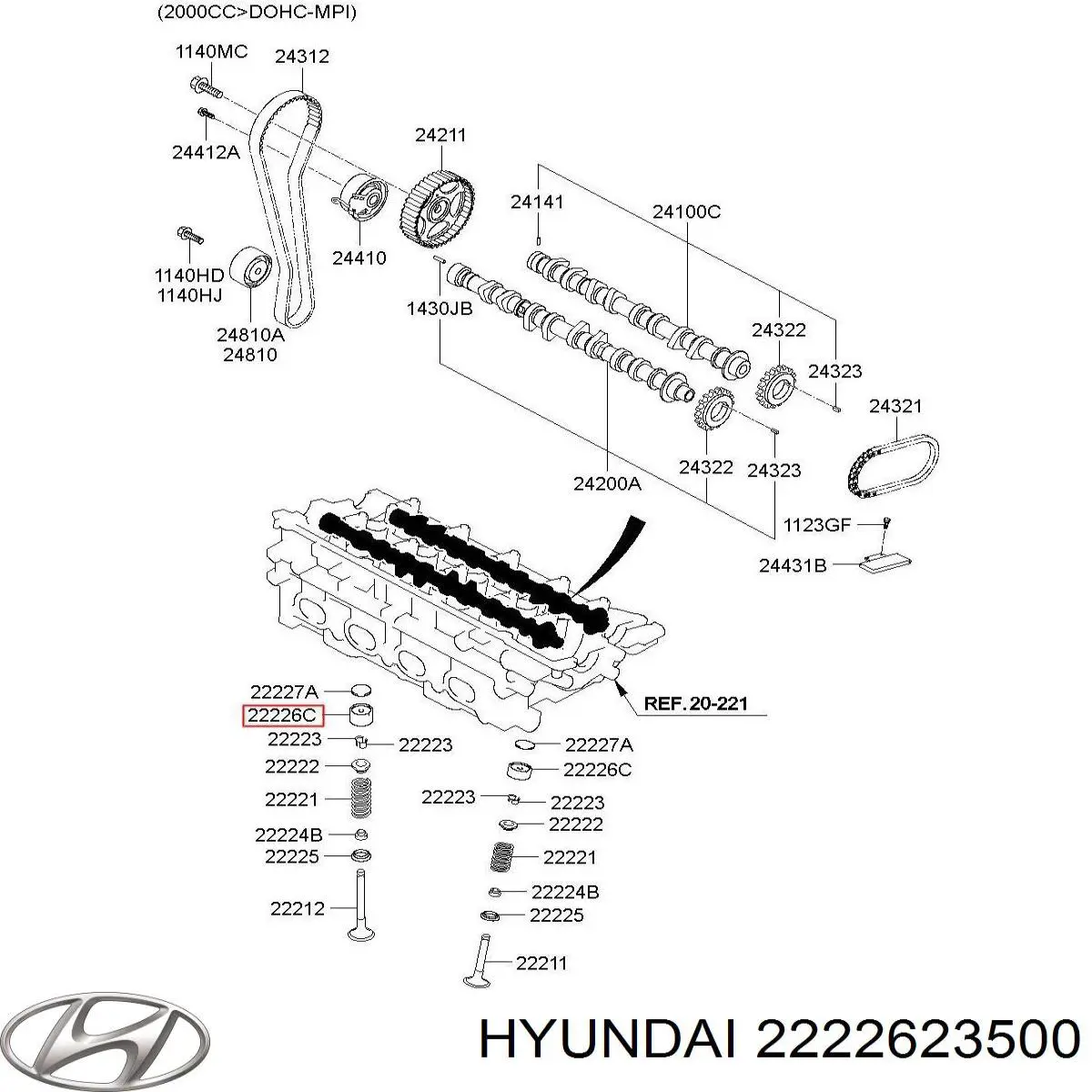 2222623500 Hyundai/Kia empujador de válvula