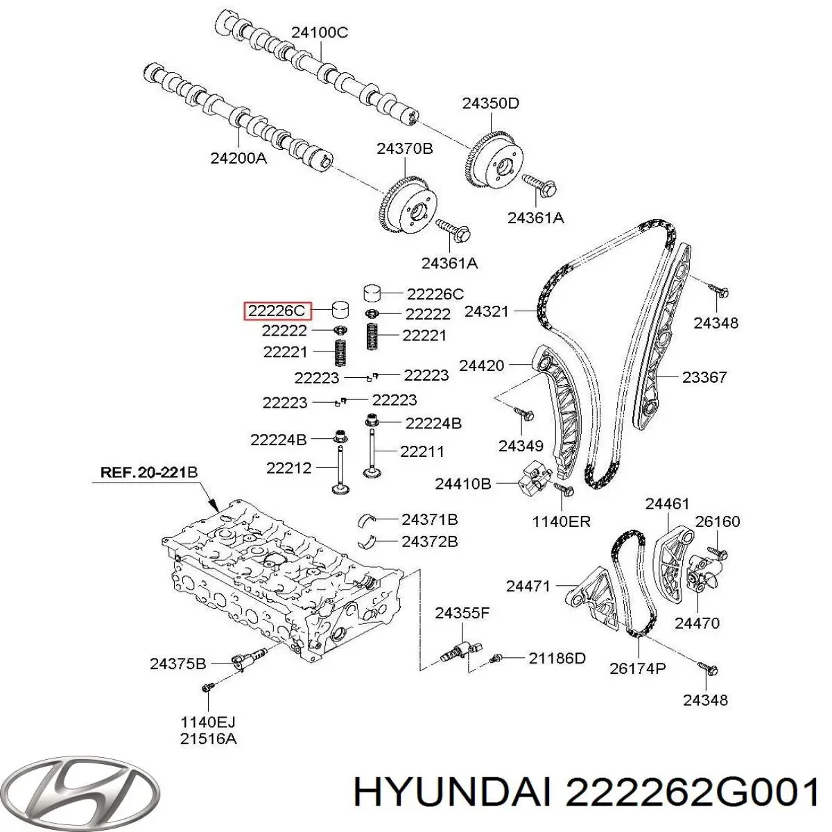 222262G000 Hyundai/Kia empujador de válvula