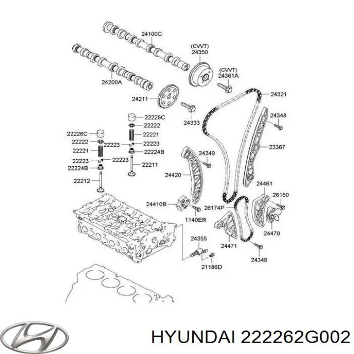 222262G002 Hyundai/Kia empujador de válvula