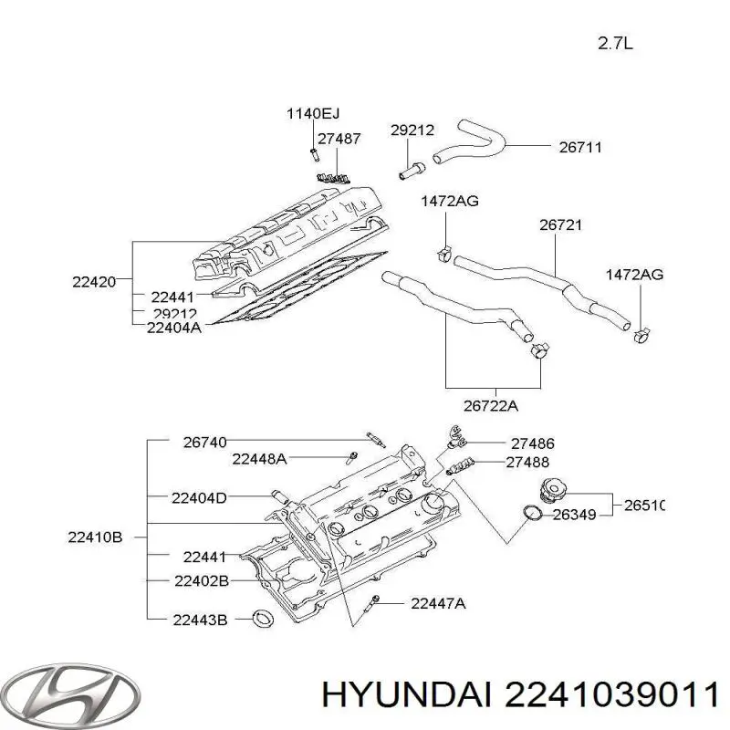 2241039011 Hyundai/Kia tapa de la valvula izquierda