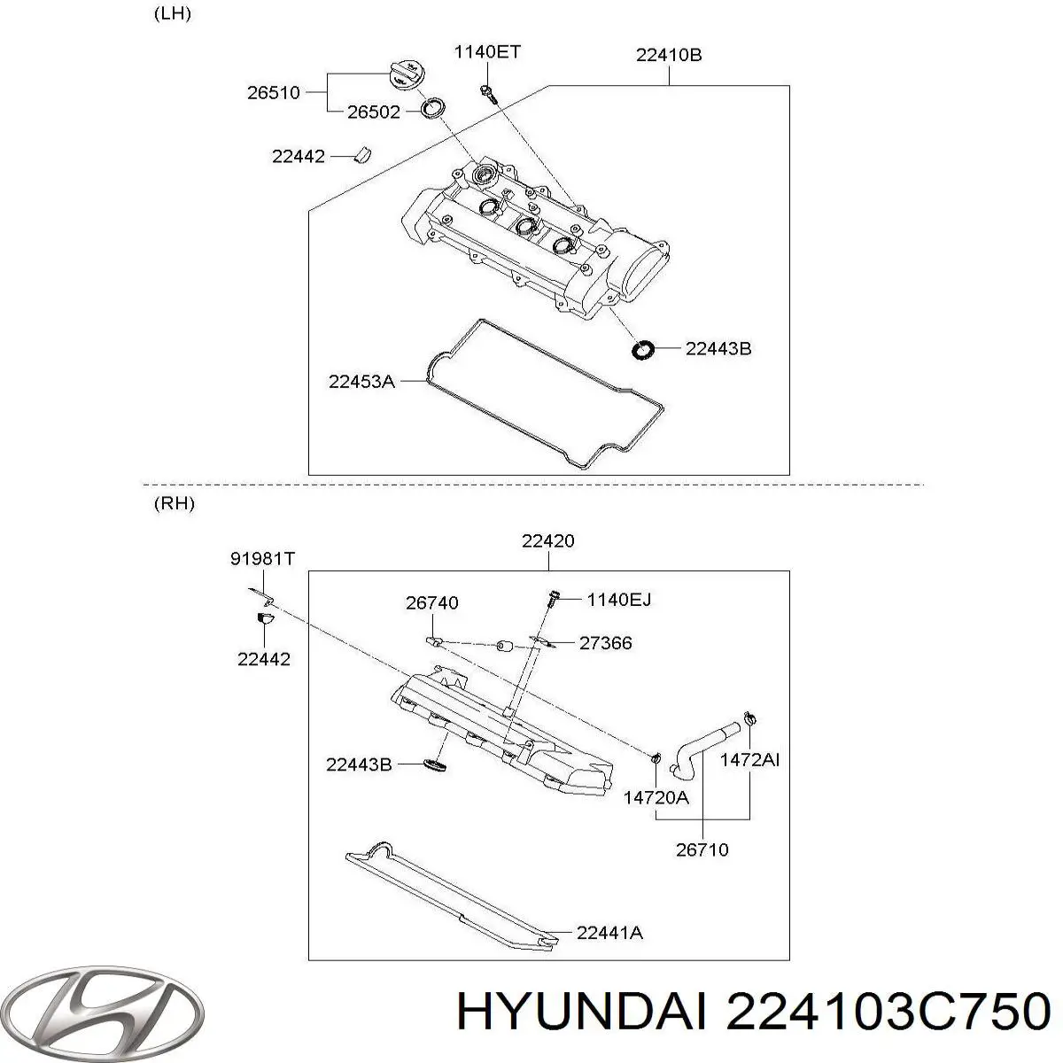 224103C750 Hyundai/Kia tapa de la valvula izquierda