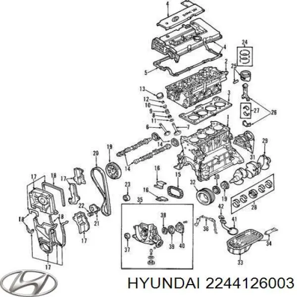 2244126003 Hyundai/Kia juego de juntas, tapa de culata de cilindro, anillo de junta