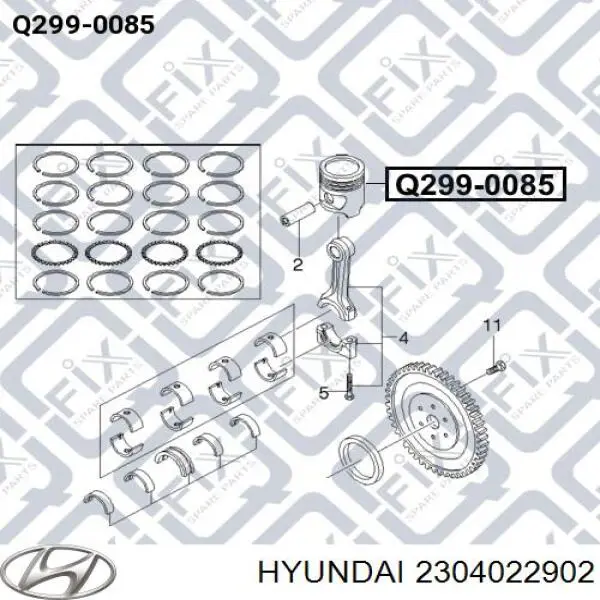 2304022902 Hyundai/Kia juego de aros de pistón de motor, cota de reparación +0,50 mm